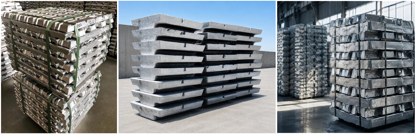 Stacks of metal ingots on pallets