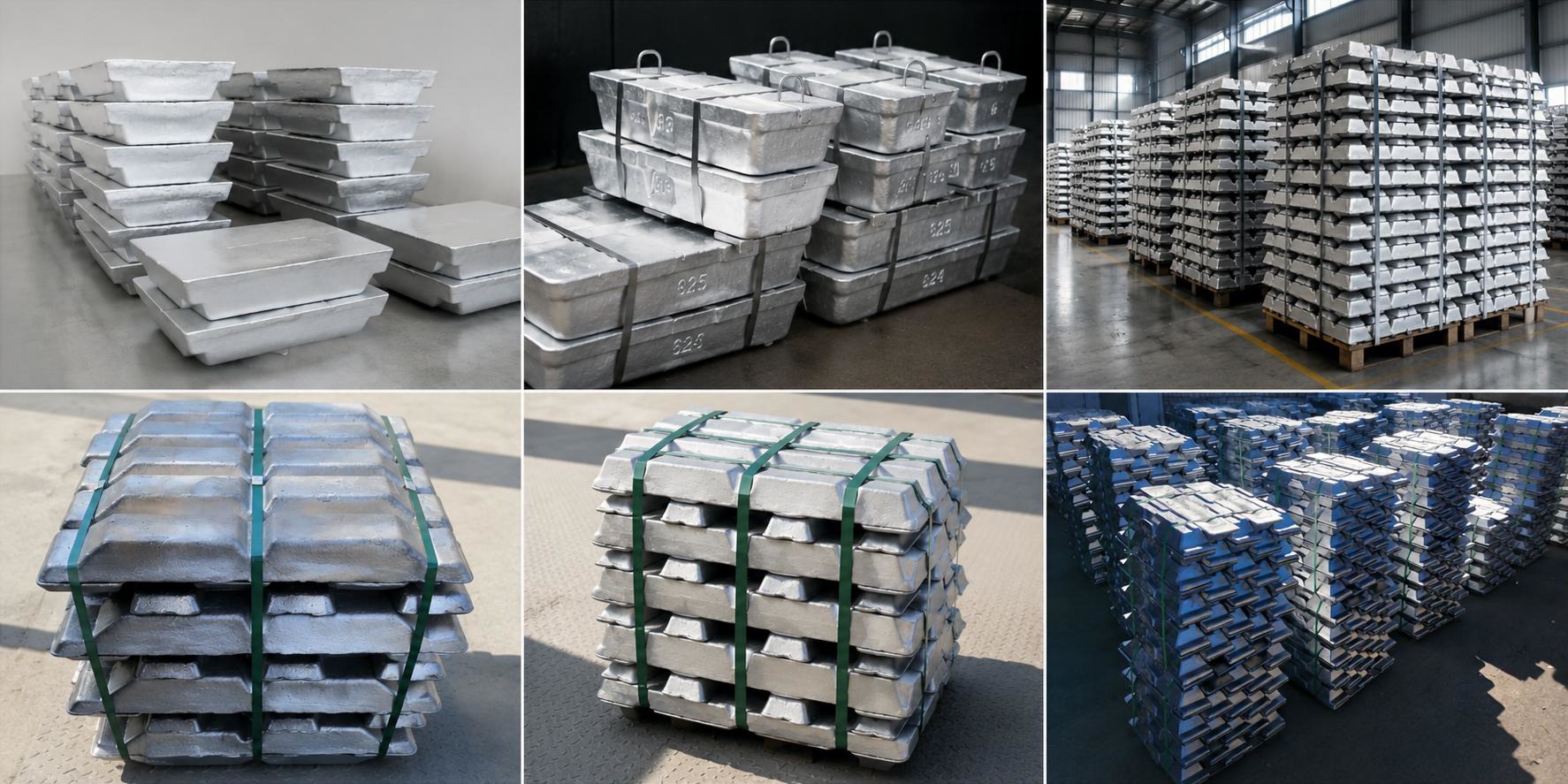 Stacks of bundled metal ingots on pallets