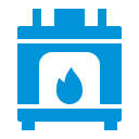 Blue stove icon with flame