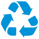 Blue recycling symbol on black background