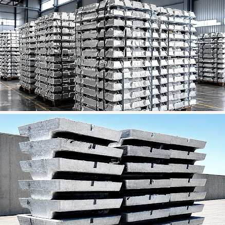 Stacked aluminum ingots in storage facility